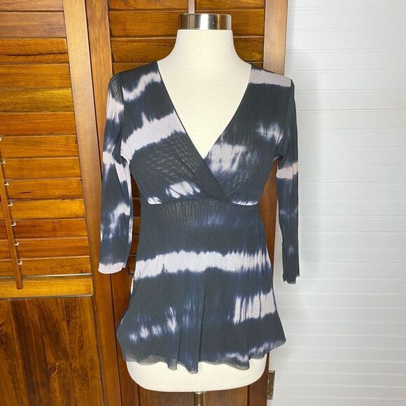 Vintage Y2K Tie Dye V Neck Sheer Blouse - Picture 1 of 6